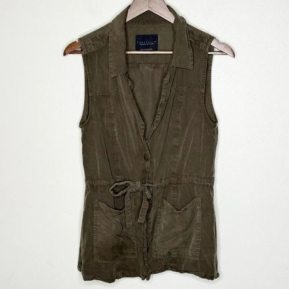 Sanctuary Tencel Dark Green Cargo Vest - Women’s US S